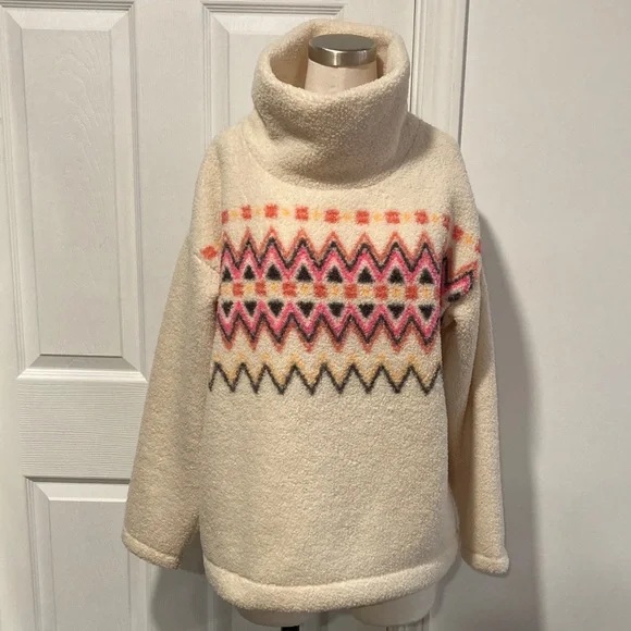 LOFT Cream Sweater with Pink and Black Pattern - Picture 1 of 11